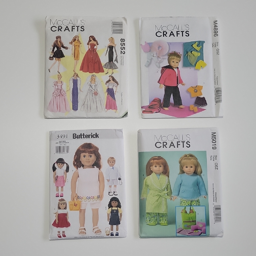 Doll Clothing Patterns McCalls And Butterick 8552,3491,M5019 And M4896